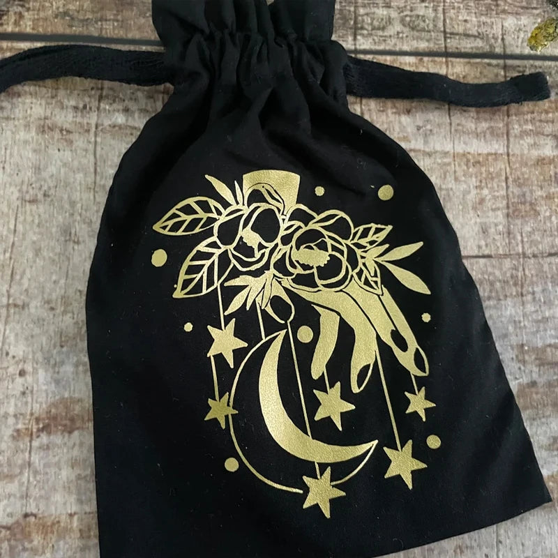 5-Pack Golden Moon Black Velvet Drawstring Bags | Tarot & Jewelry
