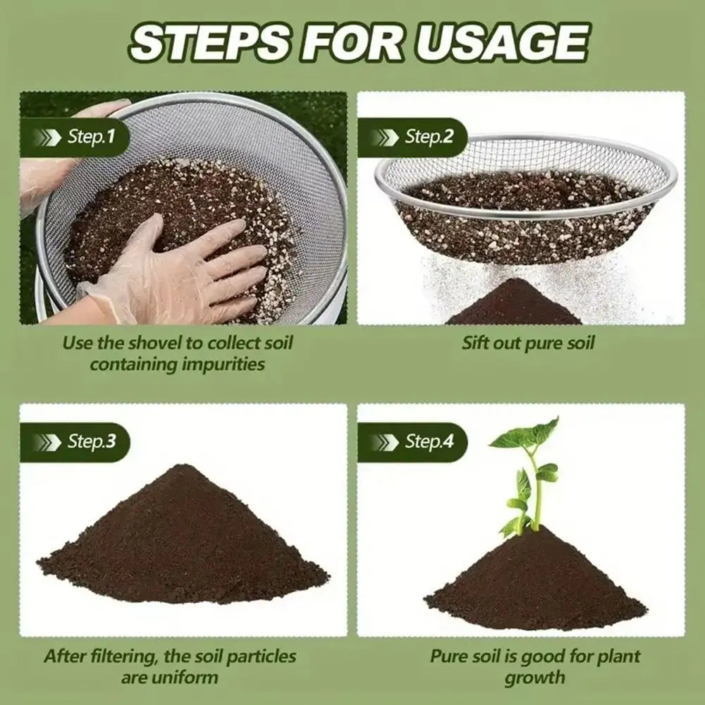 13.78" Round Stainless Steel Soil Sifter | Dual Mesh Garden Sieve
