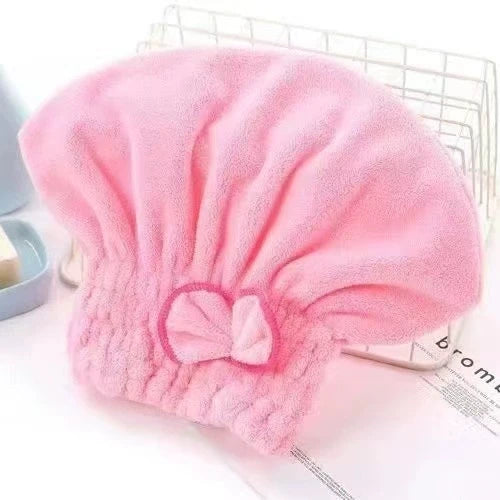 Microfibre Quick-Dry Hair Towel Wrap Cap with Bowknot | Women Hair Towel Wrap Cap Peaceful Pleasures Health and Wellness 1pc pink
