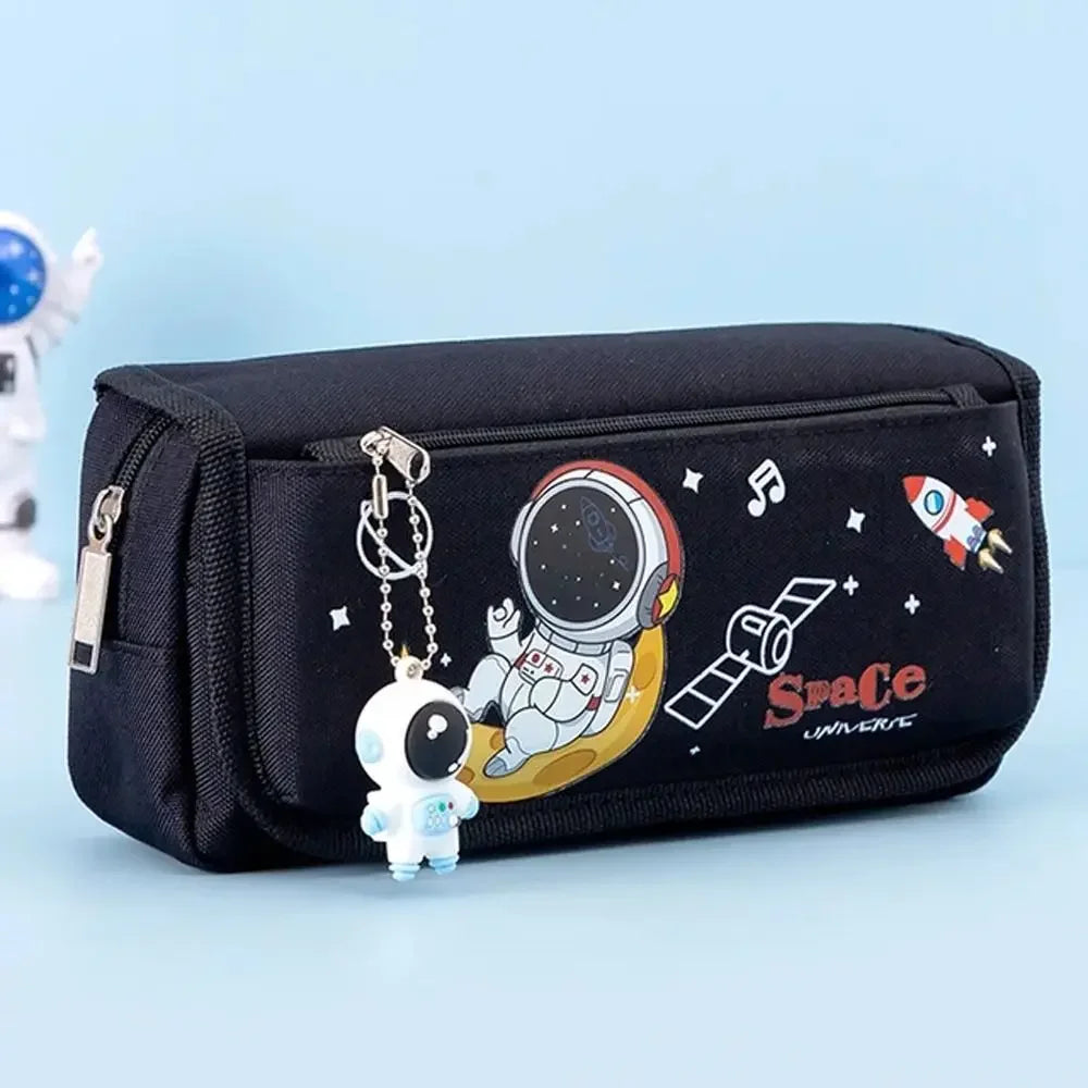 Studen Large Capacity Astronaut Pencil Case Double Layer Canvas Stationery Bag Kawaii Cartoon Pencil Bag Pen Box Peaceful Pleasures Health and Wellness Black-4 Layer
