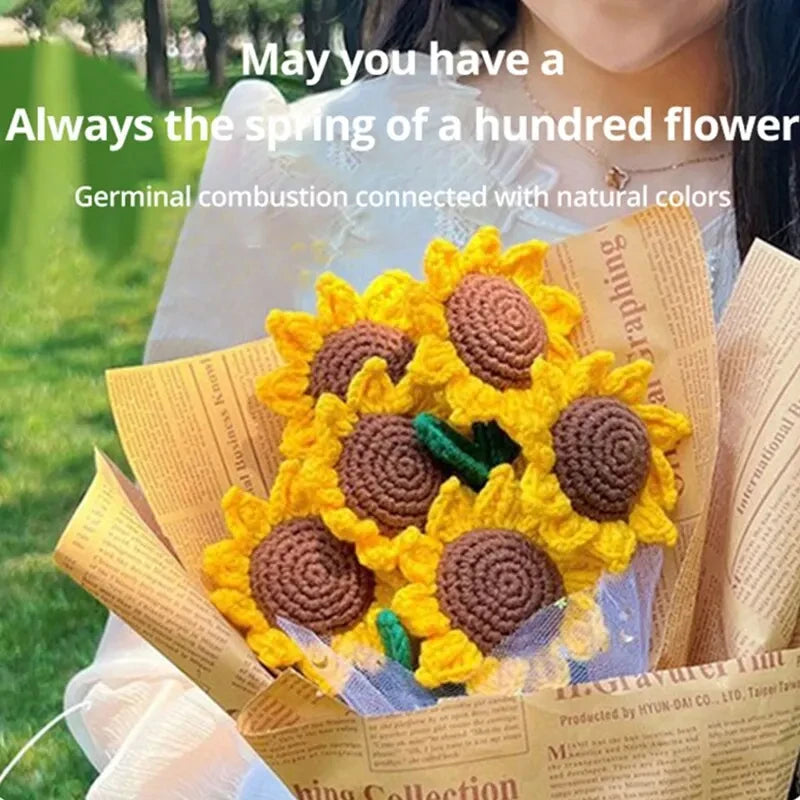 3Pcs Sunflower Hand Woven Bouquet Creative Wool Knitting Flower Sunflower Decorations Teachers Day Mother S Day Birthday Gift Peaceful Pleasures Health and Wellness
