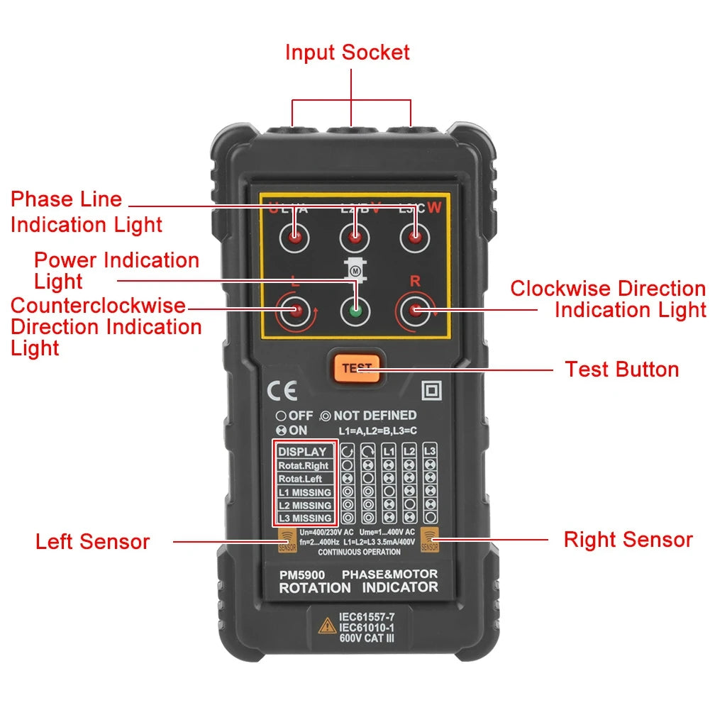 PEAKMETER PM5900 Portable Handheld Three Phase Motor Rotation