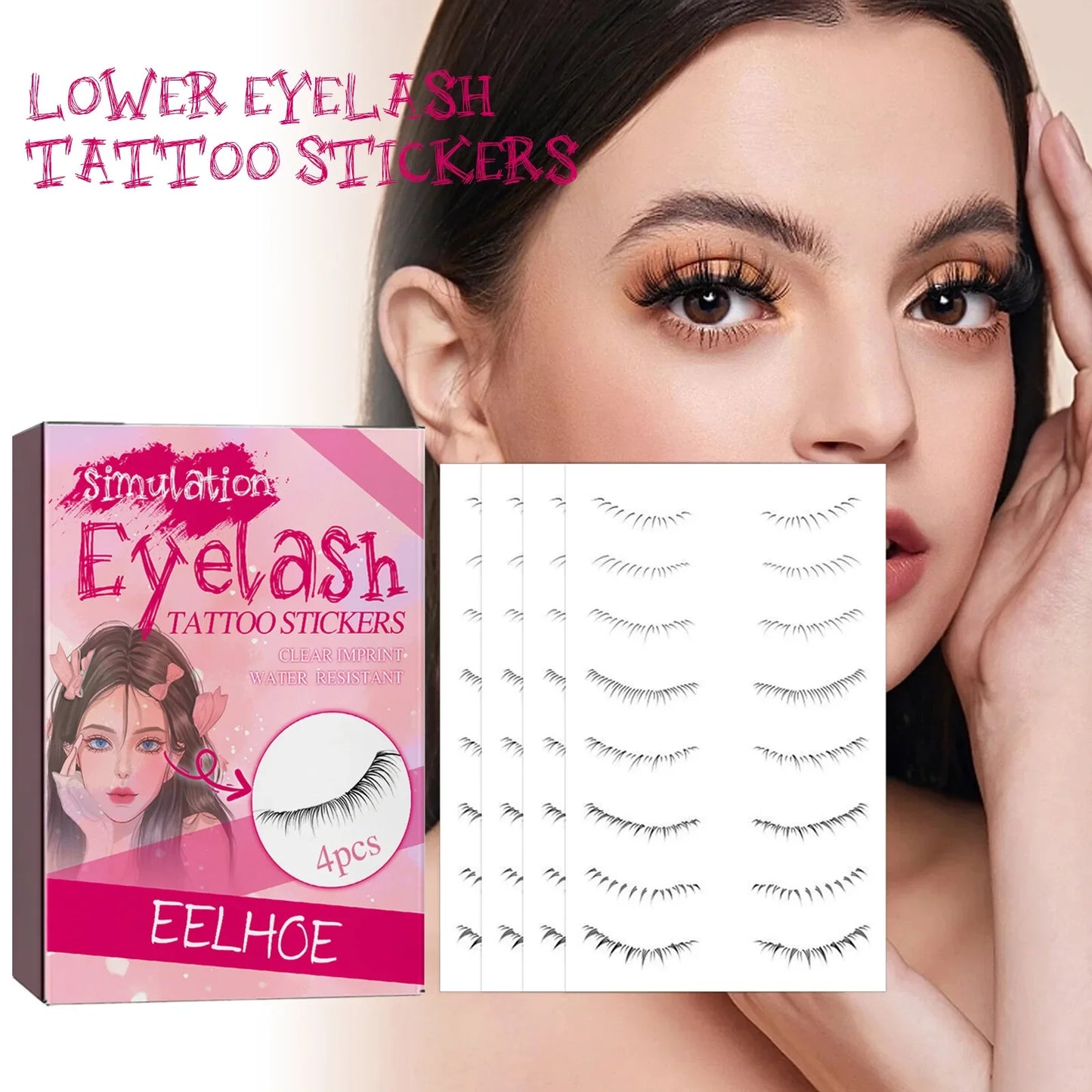 EELHOE Lower Eyelash Tattoo Stickers – 4pcs Fake Lashes