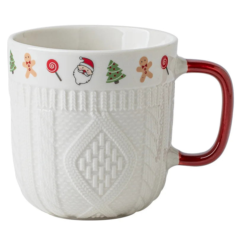 2Pcs/Set 12oz Ceramic Espresso Cups Porcelain Coffee Mugs Set for Tea Latte Cafe Mocha Couple Cozy Sweater Cups Christmas Gift Peaceful Pleasures Health and Wellness