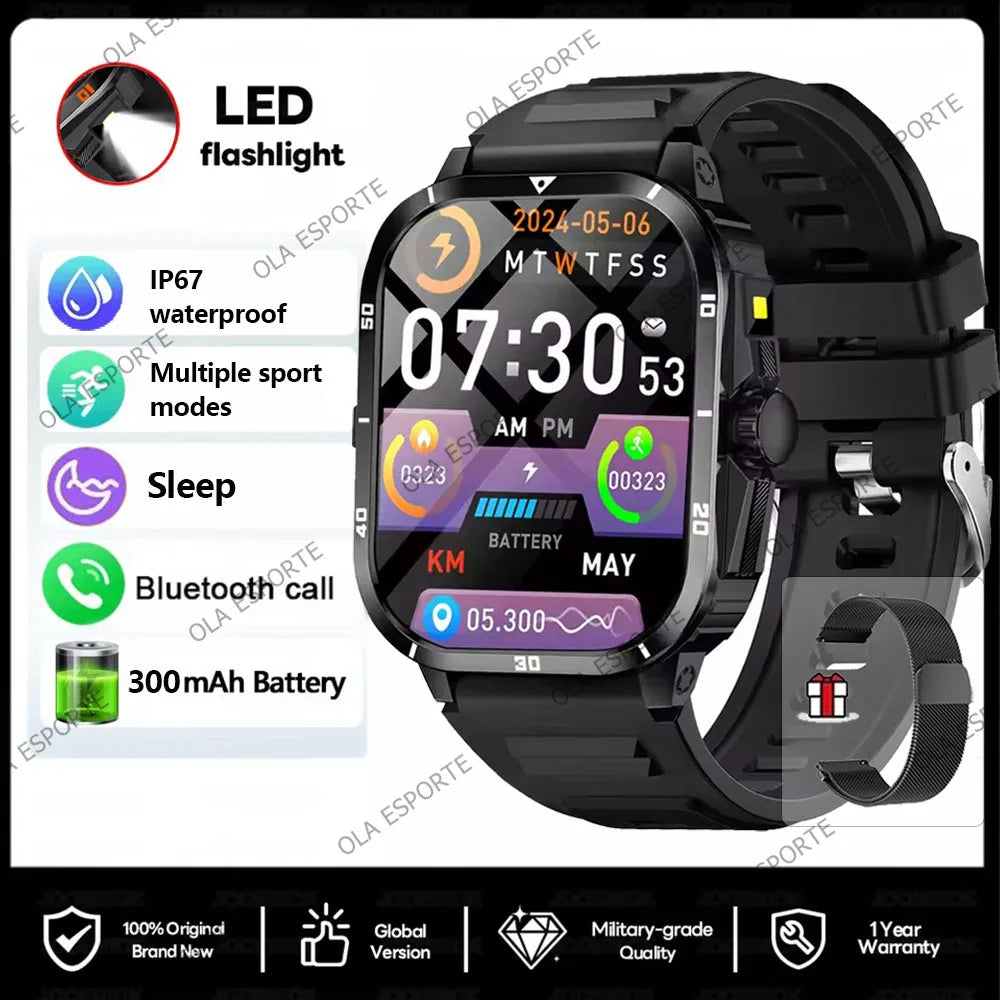 Military Smartwatch 2.01" HD Bluetooth Call Waterproof Fitness Watch