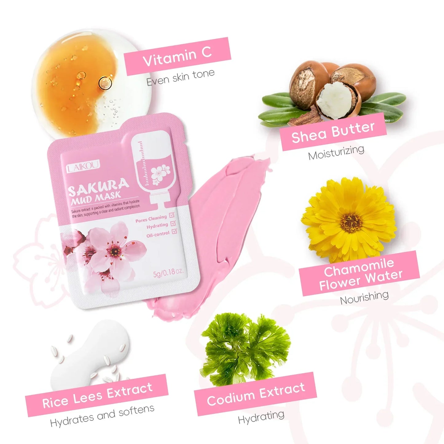 LAIKOU Sakura Clay Mud Mask – Hydrating & Oil Balancing