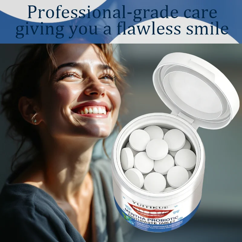 Yuitikue Mentha Probiotic Toothpaste Tablets, 2-in-1 Whitening Toothpaste & Mouthwash for Anti-Plaque & Fresh Breath, 60pcs Peaceful Pleasures Health and Wellness