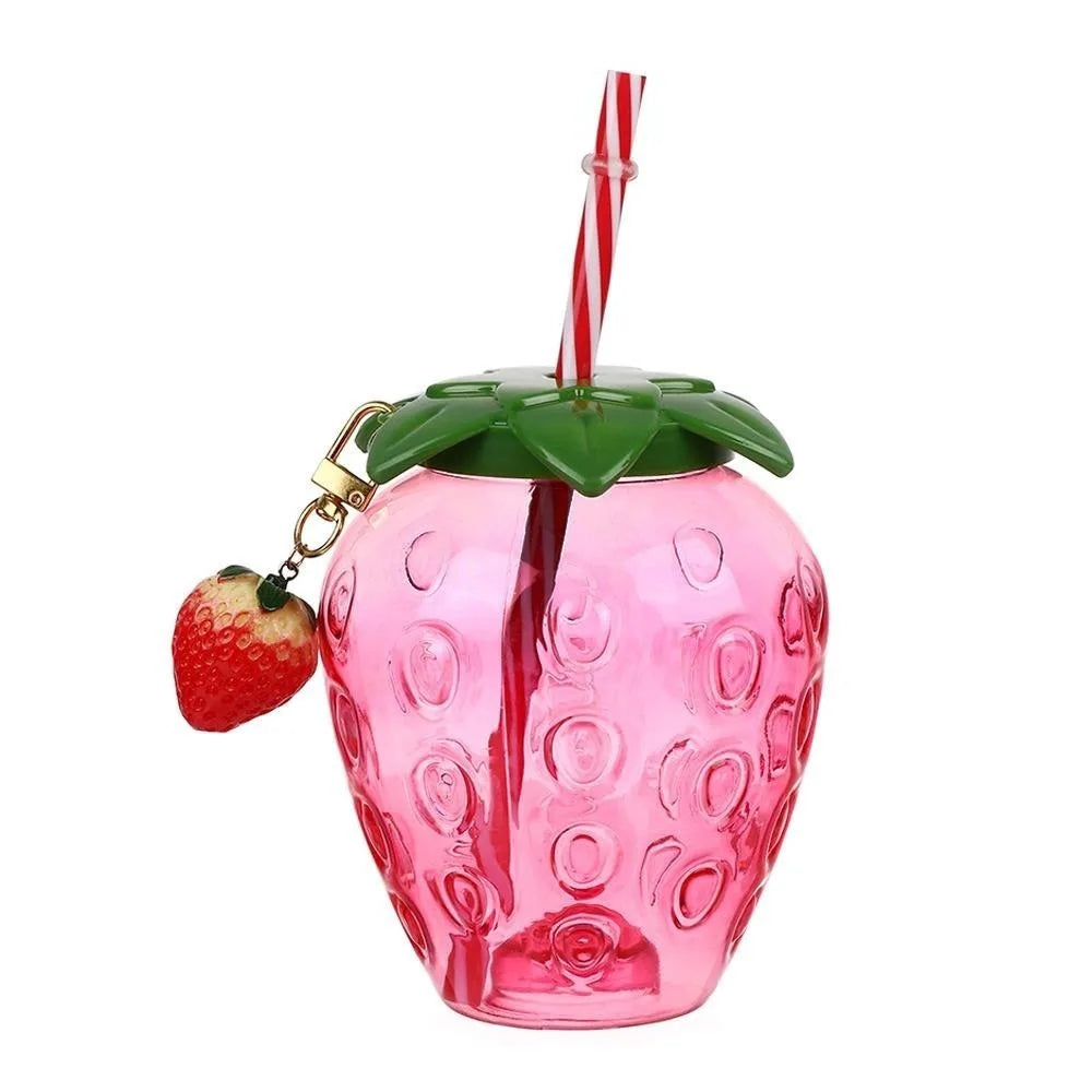 Lovely Cartoon Fruit Straw Cup Strawberry Pineapple Food Grade Plastic Drinkware Tea Milk Juice Multicolor Fruit Cup Summer Peaceful Pleasures Health and Wellness strawberry-pendant <0.25L