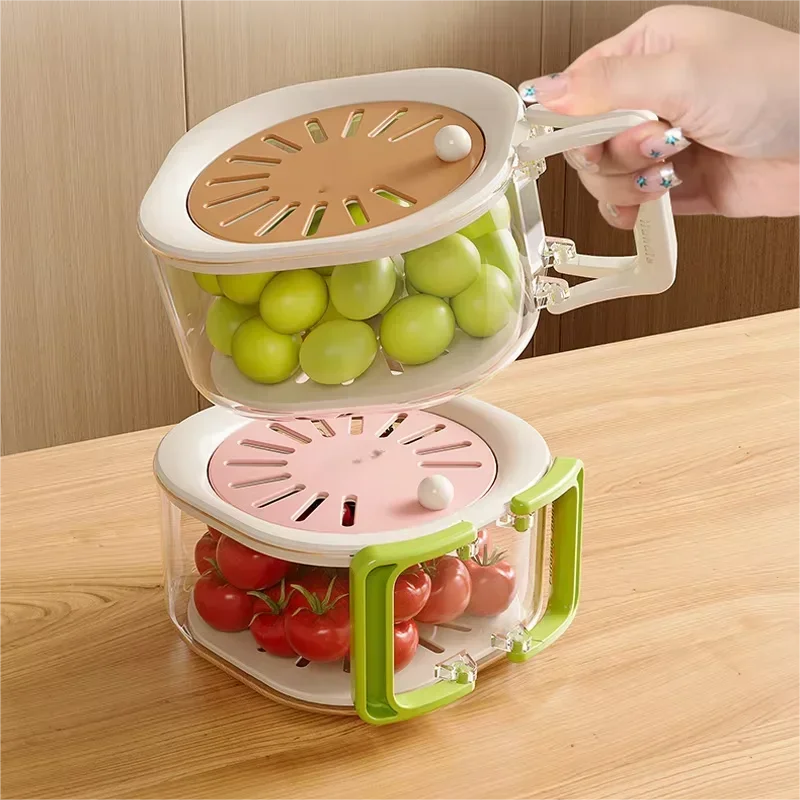 2-in-1 Double Layer Drain Basket, Fruit Drainer Container with Foldable Handle, Multi-Functional Food Strainer Peaceful Pleasures Health and Wellness