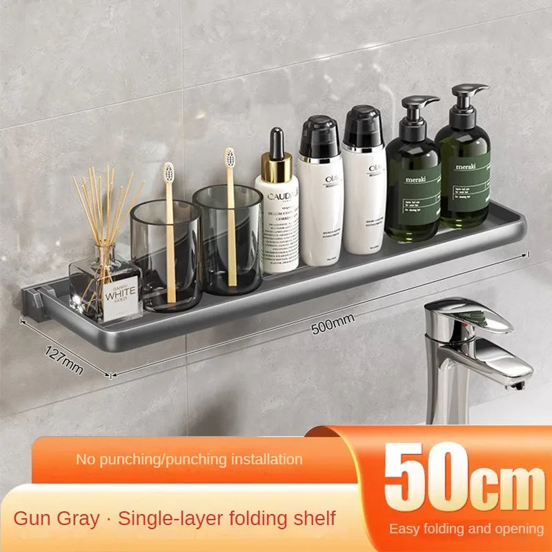 Foldable Aluminium Bathroom Shelf | No-Drill Wall Organiser