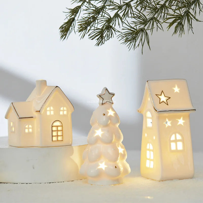Ceramic Creative Ornaments Small Houses Christmas Decorations Christmas Glowing Snow Houses Home Furnishings INS Ornaments Decor Peaceful Pleasures Health and Wellness