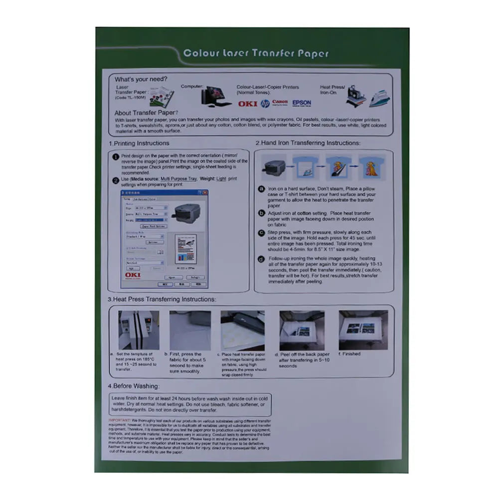 10-Pack Heat Transfer Paper for Light Fabrics – No Cutting