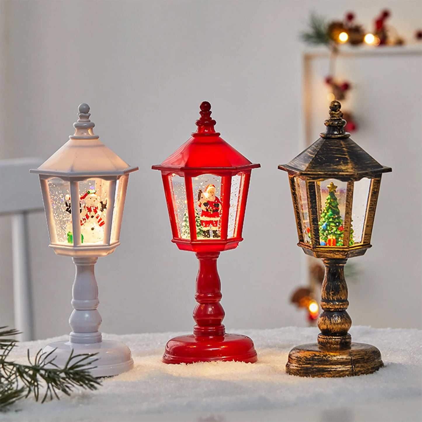 Christmas Water Snow Globe Lamp with Light and Music Santa Claus Scene Hexagon Base Desktop Decor for Holiday Home Party Gift Peaceful Pleasures Health and Wellness