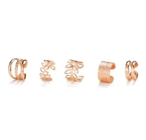 5-Piece Silver Leaf Clip Ear Cuffs | Non-Piercing Earring Set