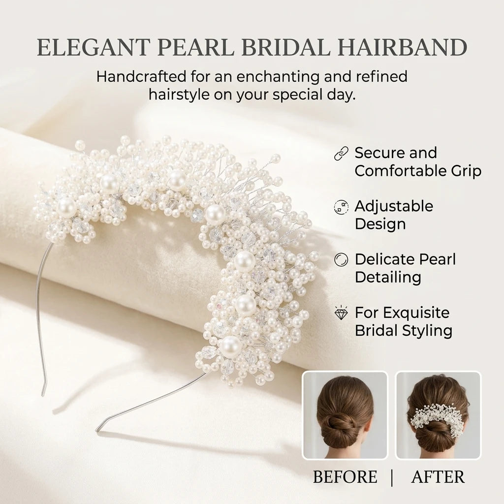 Bridal Pearl Hairband with Korean Style Pink Flower Wedding Accessory for Elegant Ceremony Look Peaceful Pleasures Health and Wellness