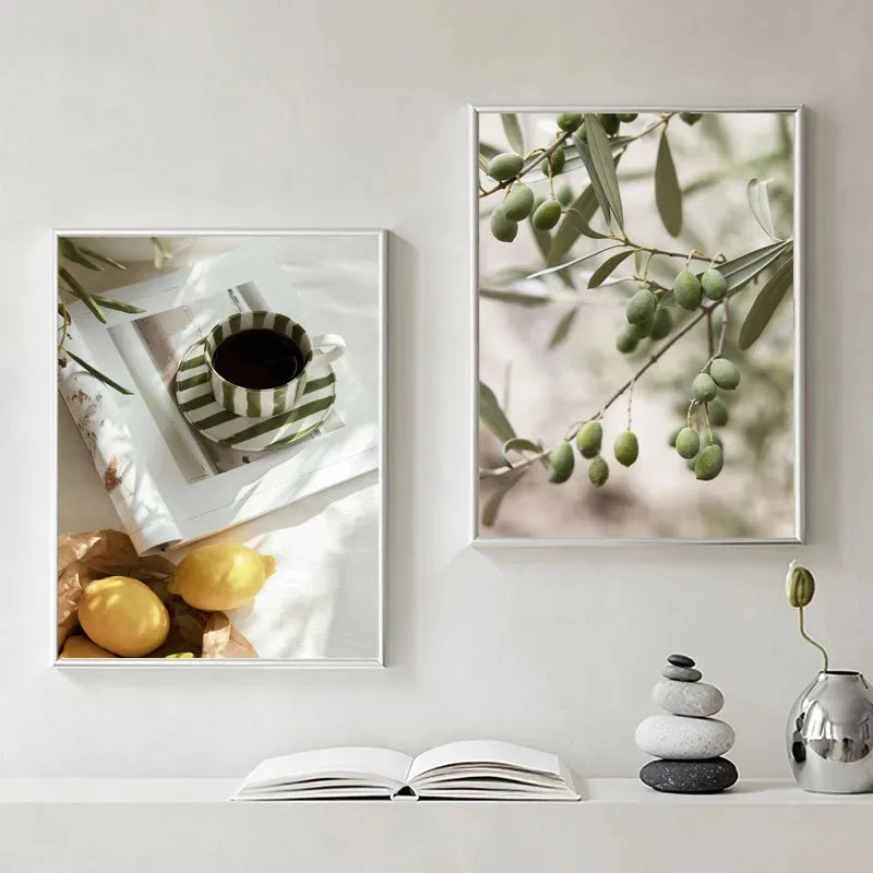 Nordic Olive Tree Canvas Wall Art | Lemon Botanical Print