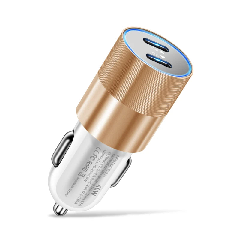 40W Dual USB-C PD Fast Car Charger – iPhone & Android