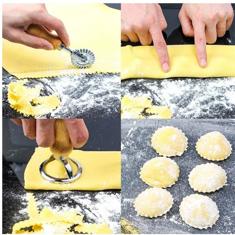 Kitchen Stainless Steel Cookies Cutter Set Pasta Press Attachment Kit Ravioli Maker Mold Tool Ravioli Stamp Set Pastry Wheel Set Peaceful Pleasures Health and Wellness
