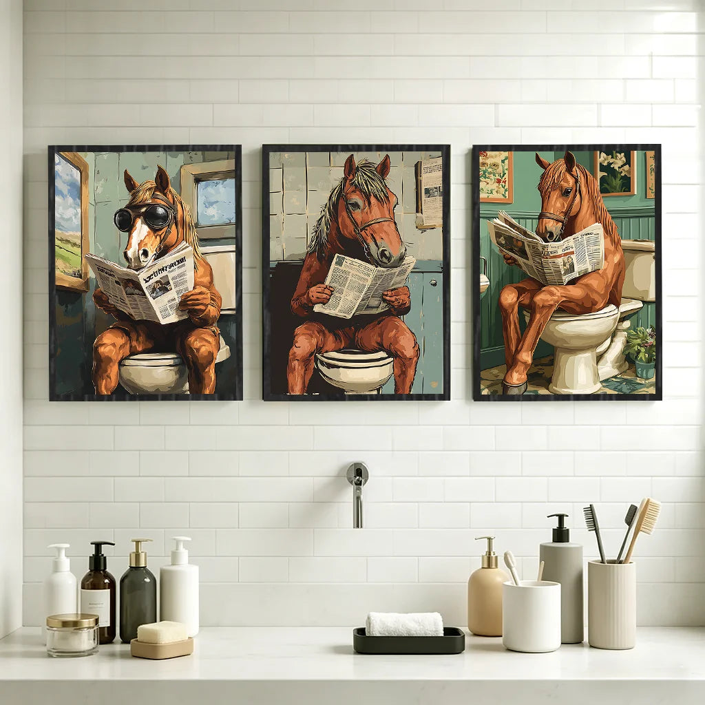Funny Horse Vintage Bathroom Wall Art | Retro Canvas Poster Canvas Wall Art Peaceful Pleasures Health and Wellness