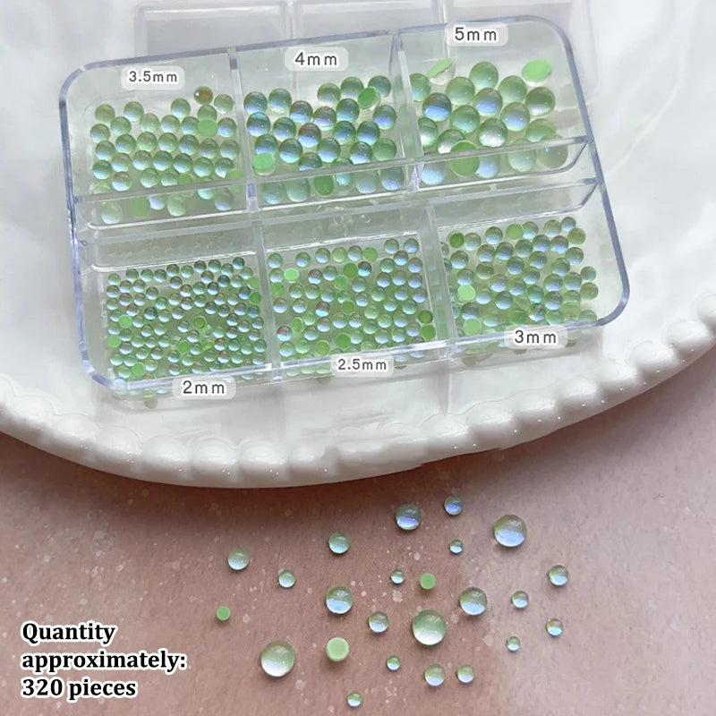 Colorful Mermaid Bubble Bead Half Round Flat Bottom Shiny Aurora Size Mixed Candy Color Nail Art Accessories Decoration Manicure Peaceful Pleasures Health and Wellness Green
