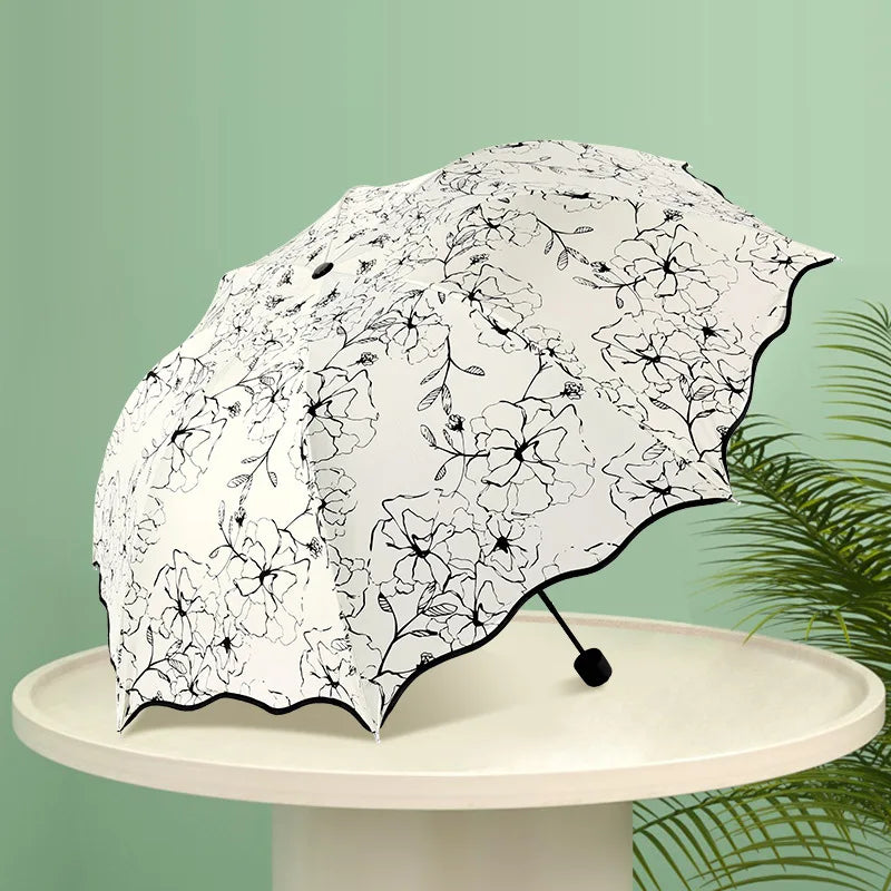 Rain Sunshine Dual-purpose Umbrella Anti UV Black Coating Hibiscus