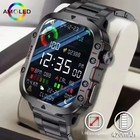 2025 Rugged Military Smart Watch Men's Watch 2.01Inch HD Touch Screen Voice Bluetooth Call LED Flashlight Outdoor Smartwatch Man Peaceful Pleasures Health and Wellness