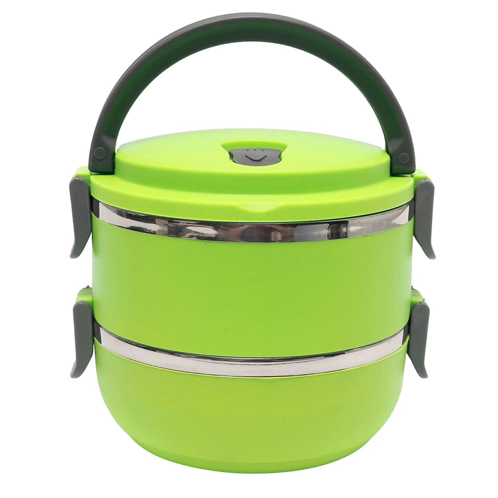 Stainless Steel Bento Lunch Box Lunch Box with 2 Compartments for Students Workers Business Men Peaceful Pleasures Health and Wellness Green