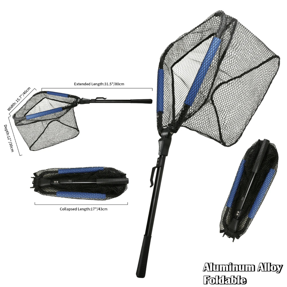 Fishing Landing Net with Telescopic Pole Anti-Slip Handle Collapsible Fishing Net for Saltwater Freshwater Fishing Hand Net Peaceful Pleasures Health and Wellness 43-80CM