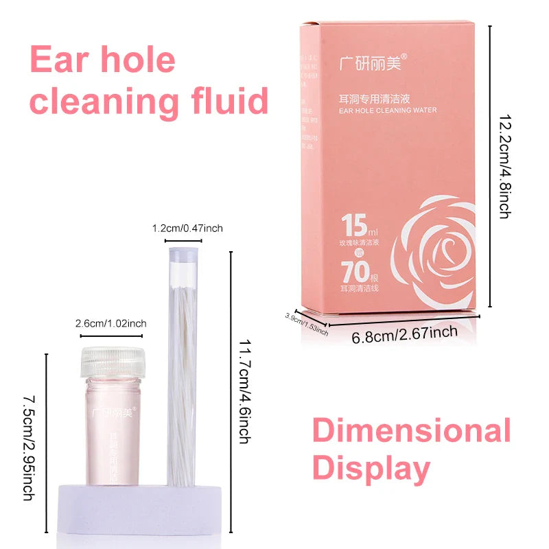 Ear Piercing Cleaning Kit – 70-Piece Ear Hole Floss & Solution