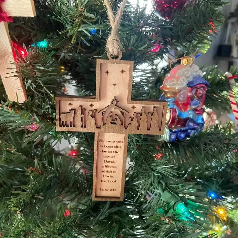 3D Nativity Scene Wooden Cross Ornament | Handmade Christmas Decor Christmas Tree Ornament Peaceful Pleasures Health and Wellness
