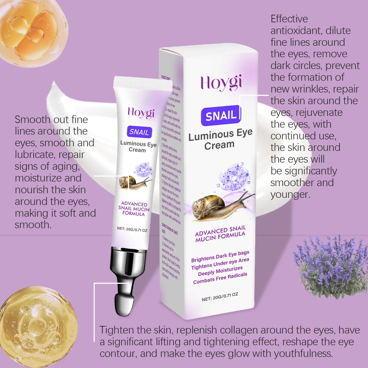 Hoygi Snail Mucin Eye Cream 20g | Dark Circles & Fine Lines