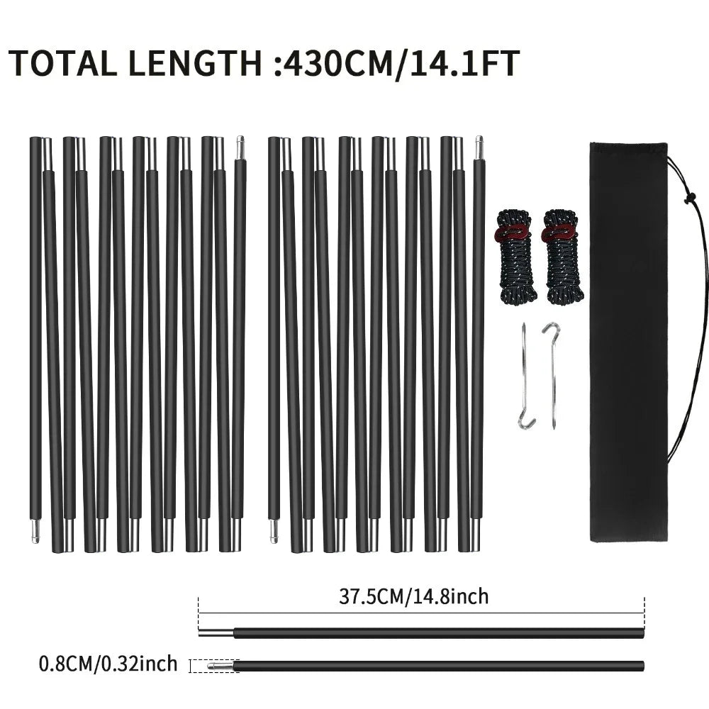Pre-Assembled Tent Pole Stakes Aluminium Tarp Rod Replacement Camping Accessori Multifunction Lightweight Tent Poles Repair Kits Peaceful Pleasures Health and Wellness 2Pcs 4.3M Black Kits
