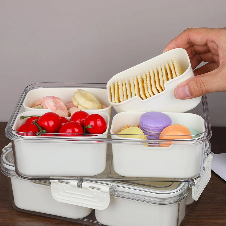 Divided Snack Tray with Lid – Snackle Box Portable Snack Platter & Clear Organizer for Candy, Lunch & Bento