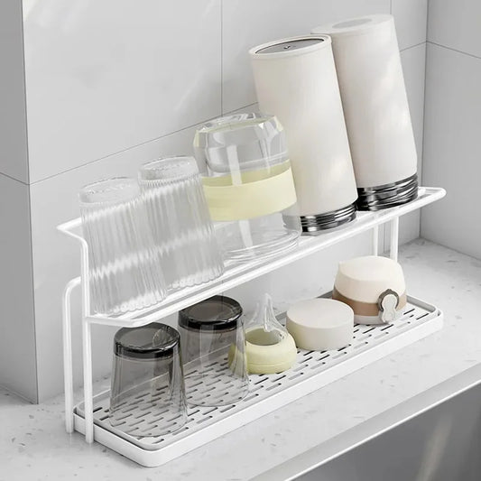 Double-Layer Cup Rack with Drain Tray | Kitchen Countertop Organizer Cup Rack Organizer Peaceful Pleasures Health and Wellness