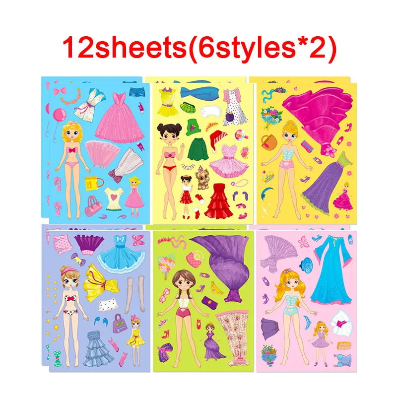 Funny Cartoon Boys Girls Dress Up Puzzle Stickers Kids DIY Make Face