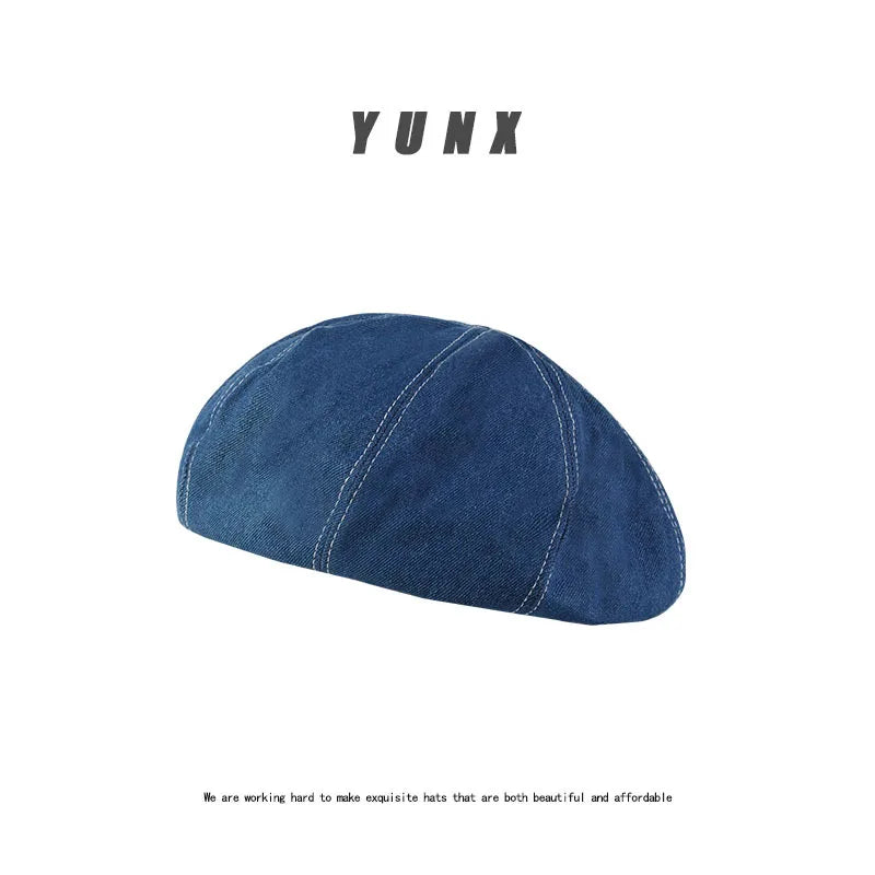 Women's Cotton Denim Beret | Adjustable Solid Color Spring Hat
