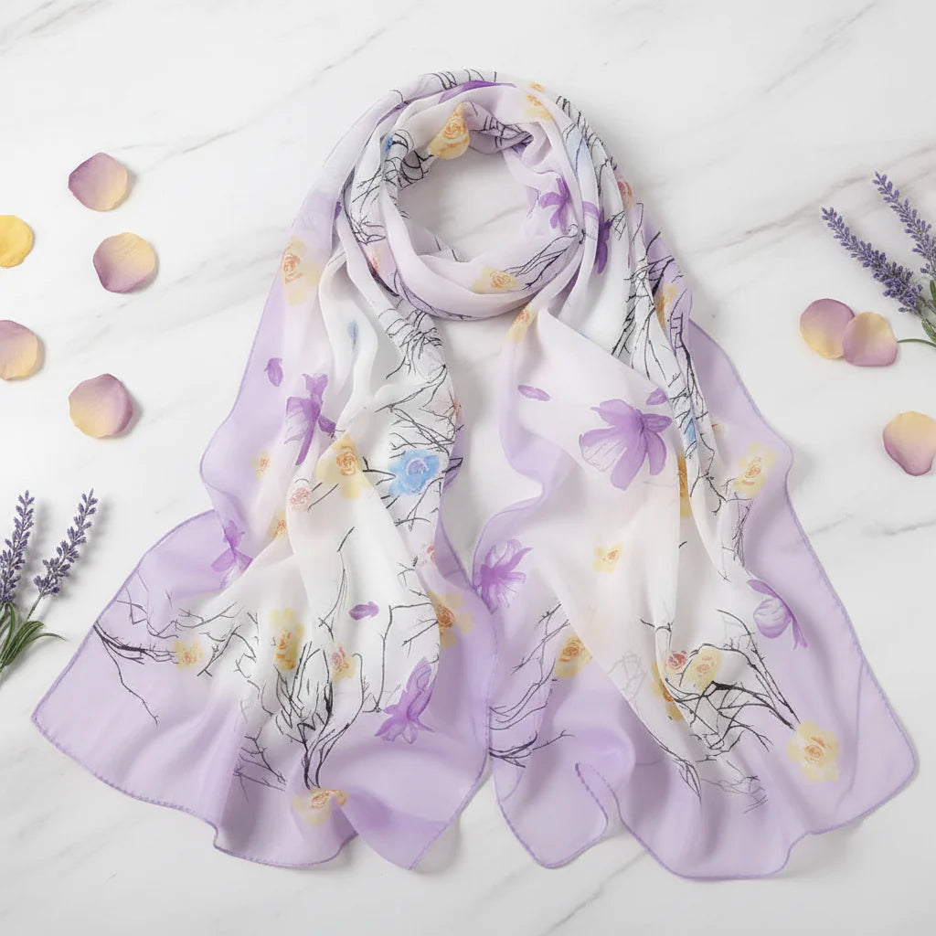 Women's Chiffon Floral Gradient Scarf Shawl – 160×50cm