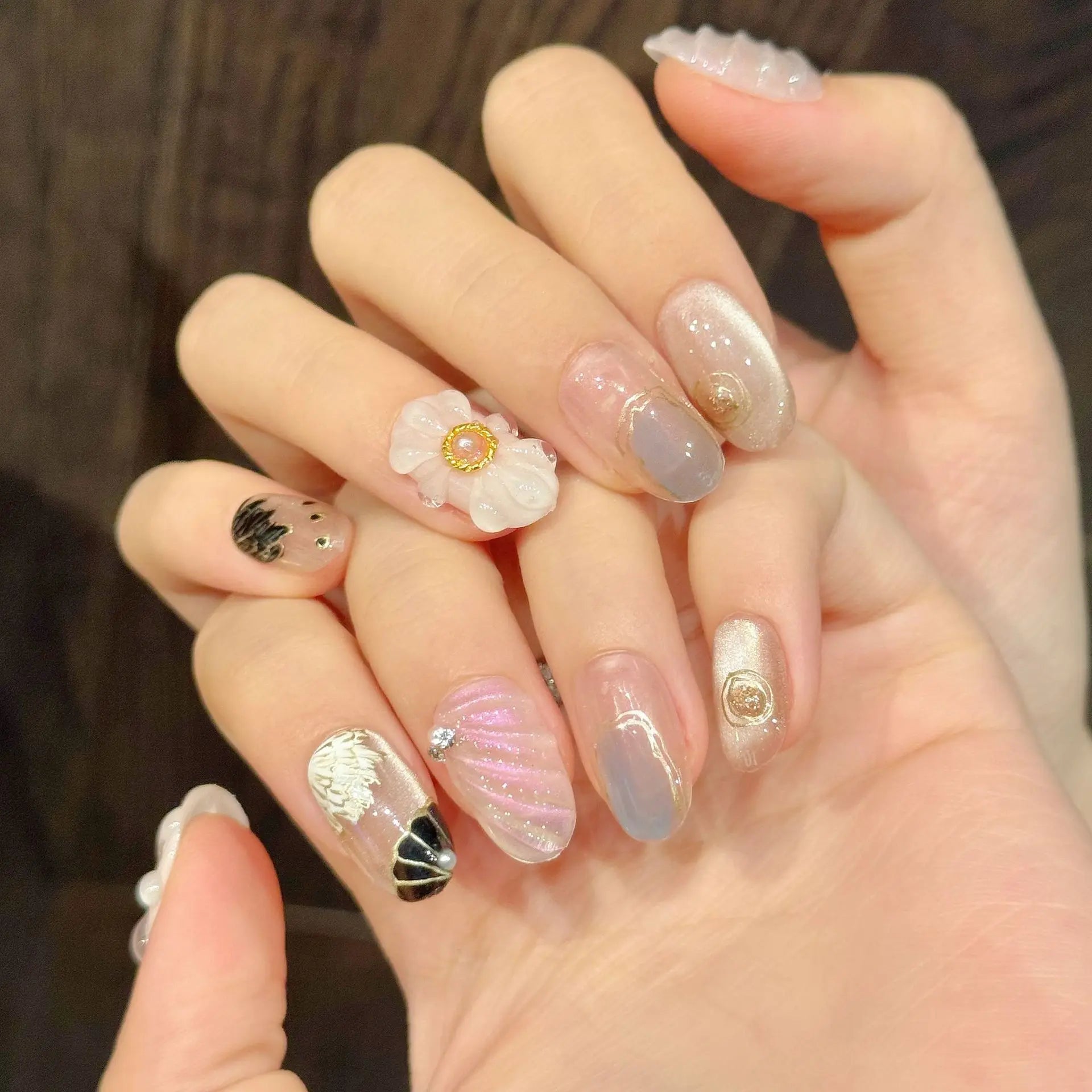 10pcs Handmade Press on Nails Summer Ocean Shell Pearl Decor Fake Nail Tips for Women Wearable Reusable Ins Fashion False Nails Peaceful Pleasures Health and Wellness
