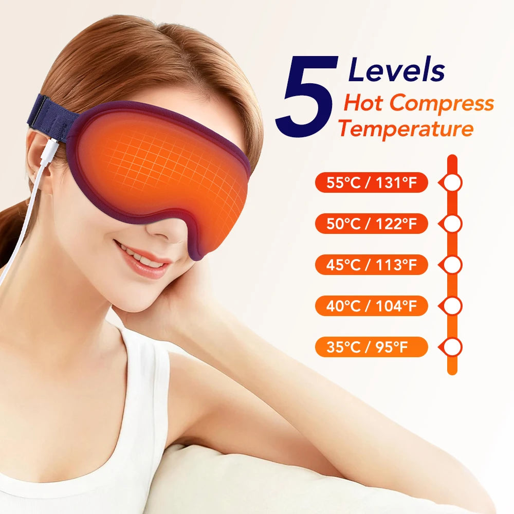 Electric 3D Sleeping Eye Mask 5/3 Hot Compress & 6 Vibration Eye Care Massager Shading Office Travel Relieve Fatigue Dry Eyemask Peaceful Pleasures Health and Wellness