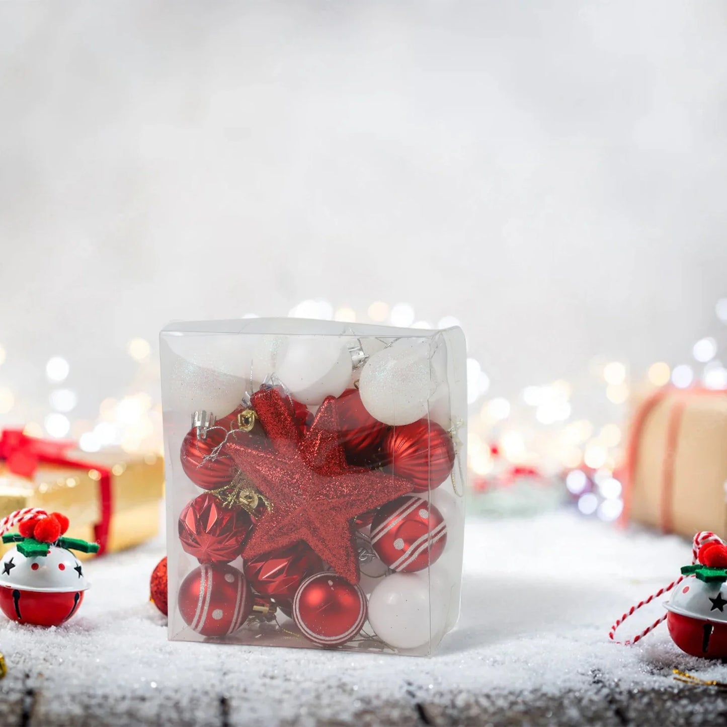 31-Piece Glitter Christmas Ball Ornament Set with Star Topper