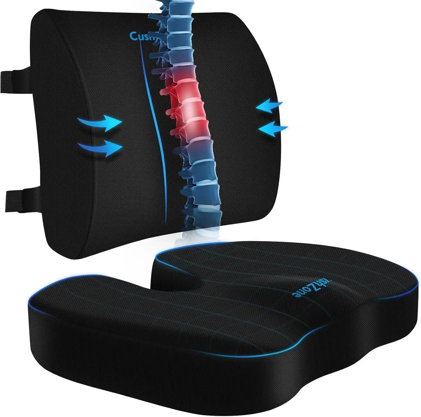 Adjustable Lumbar Support & Seat Cushion for Sciatica Pain Relief, Washable Memory Foam for Car, Office, Travel Peaceful Pleasures Health and Wellness United States