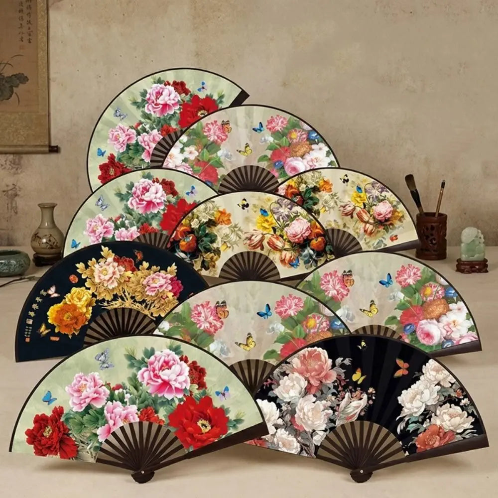 Chinese Silk Folding Hand Fan – Handmade Flower Dance Fan Gift