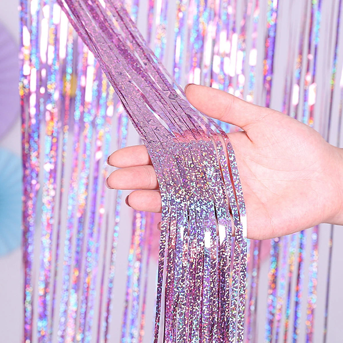Black Gold Tinsel Fringe Curtain Party Backdrop | 1m×2m