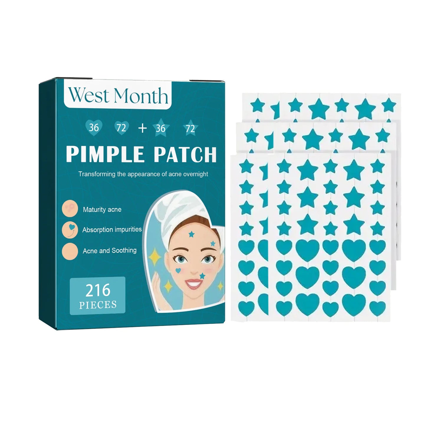 216pcs Hydrocolloid Acne Patch Repair Acne Cleansing Invisible Breathable Waterproof Acne Cleansing Concealer Fade Clean Peaceful Pleasures Health and Wellness 1 Box