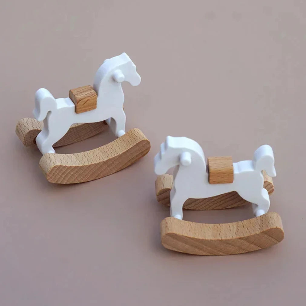 Mini Wooden Rocking Horse Figurine | Dollhouse Home Decor