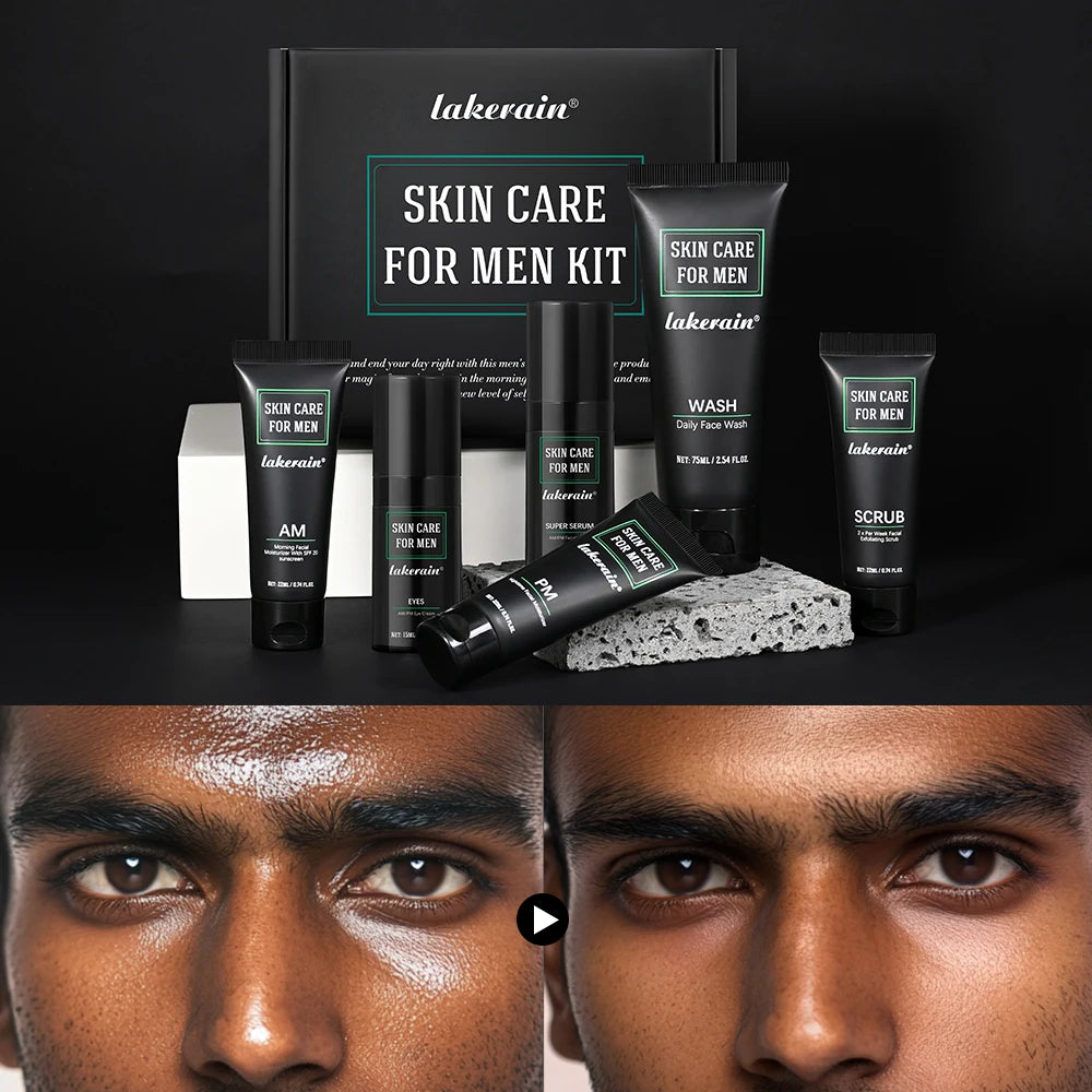 Skin Care Set for Men Essential Routine Daily Face Wash Facial Scrub Moisturizer SPF Night Cream Hydrated Skin Gifts For Men Ski Peaceful Pleasures Health and Wellness