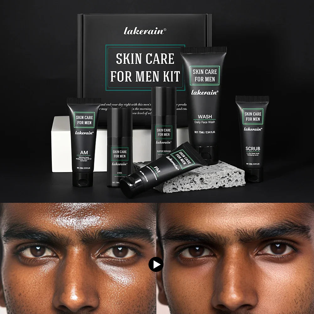 Lakerain Men's 6-Piece Skincare Set | SPF Moisturizer & Serum Kit
