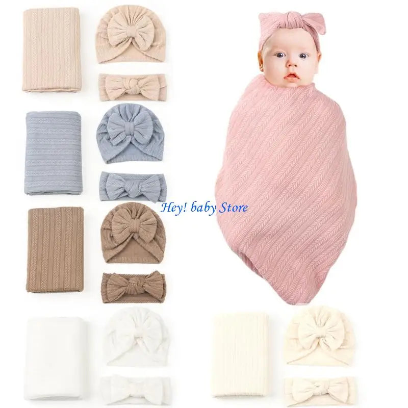 3-Piece Baby Swaddle Blanket Set | Newborn Hat & Headband