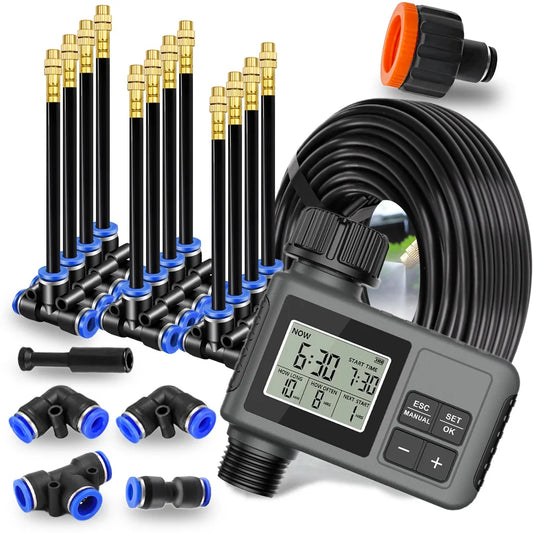 360° Free-bend Misting Nozzle Garden Programmable Timer Misting Cooling System Adjustable Atomizer Sprayer Outdoor Watering Kits Peaceful Pleasures Health and Wellness