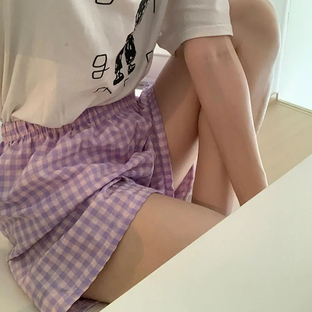 Women's Plaid Cotton Pajama Shorts – High Waist Wide Leg Pajama Shorts Peaceful Pleasures Health and Wellness